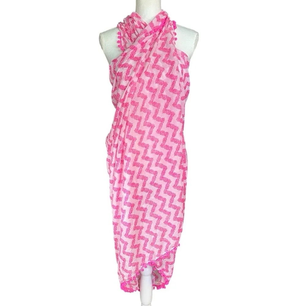 LILLY PULITZER Pink & White Pineapple Scarf PomPoms Tropical Resortwear 70